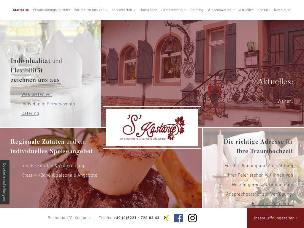 Website von Restaurant 'S' Kastanie in Heidelberg