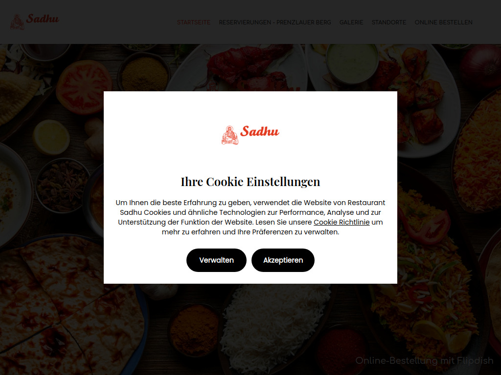 Website von Restaurant Sadhu in Berlin