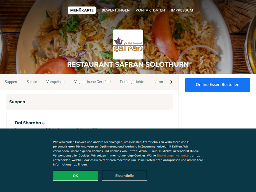 Website von Restaurant Safran Solothurn - Essen online bestellen in Solothurn in Solothurn