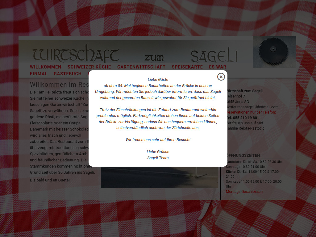 Website von Wirtschaft zum Sageli in Jona