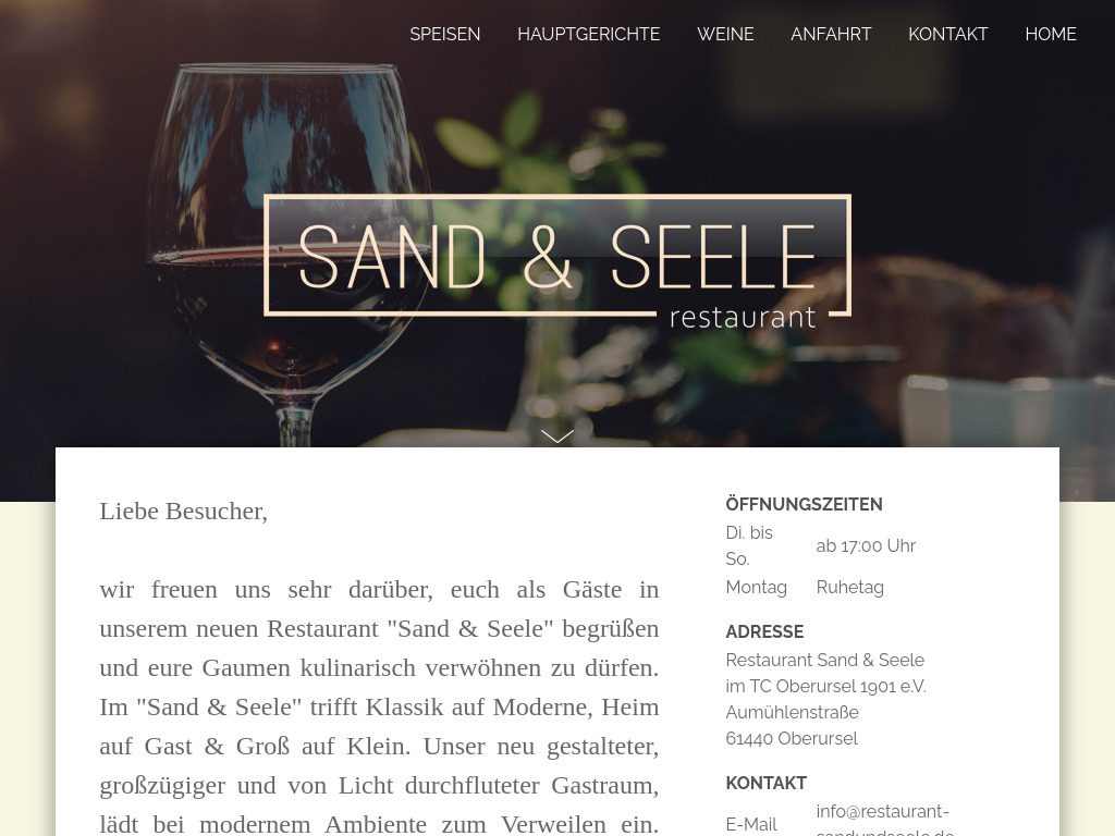 Website von Sand & Seele - Restaurant - Bar in Oberursel