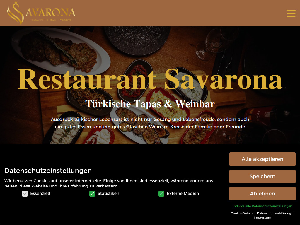 Website von Savarona Restaurant in Gelsenkirchen