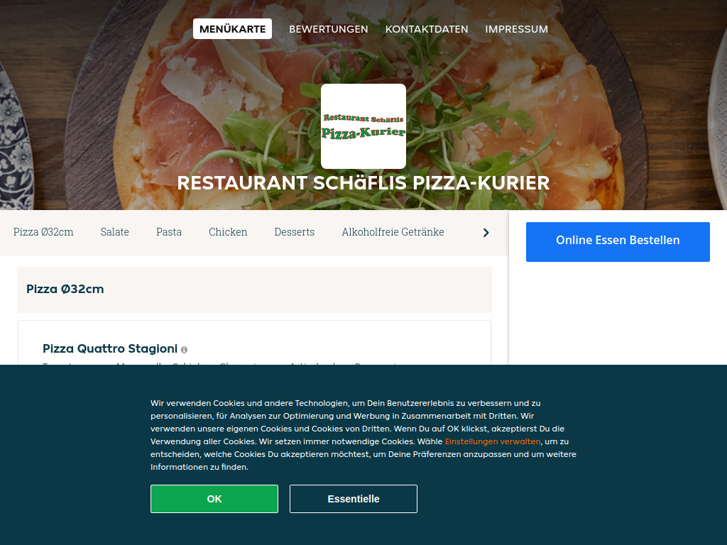 Website von Restaurant Schäflis Pizza-Kurier - Essen online bestellen in Bütschwil in Bütschwil
