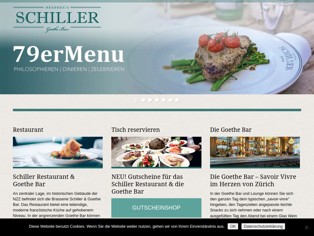 Website von Brasserie Schiller in Zürich