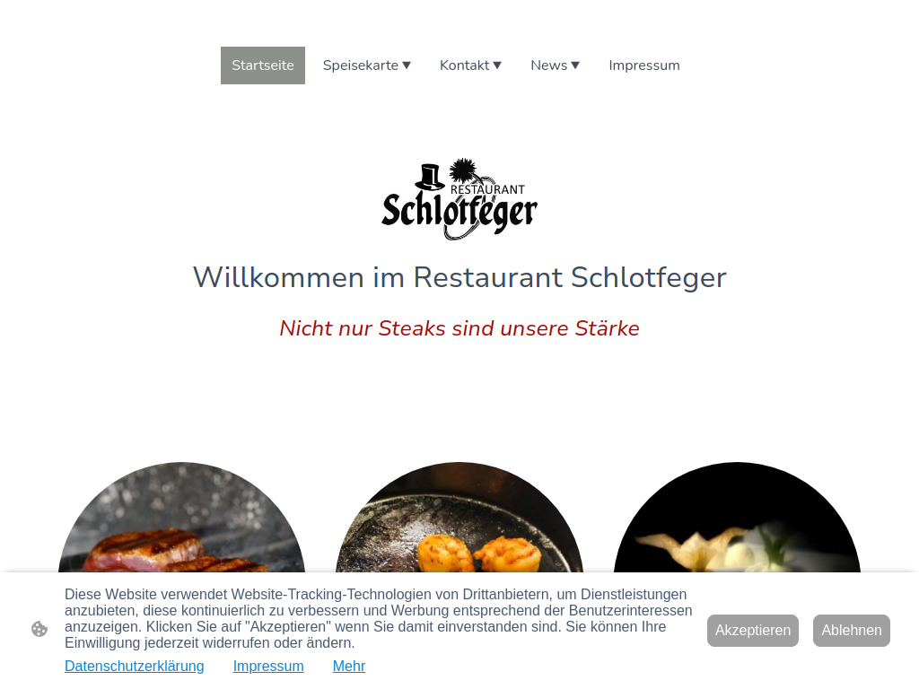 Website von Restaurant Schlotfeger in Erlangen