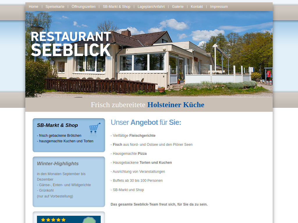Website von Restaurant Seeblick in Plön
