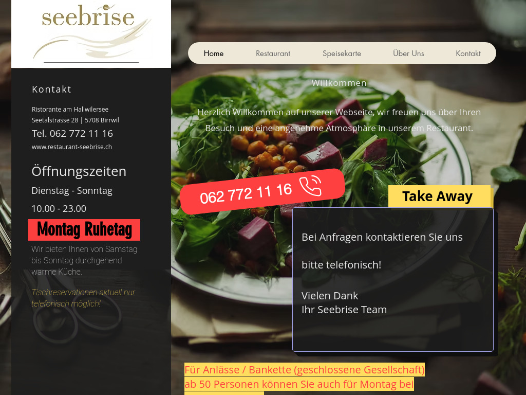 Website von Restaurant Seebrise in Birrwil