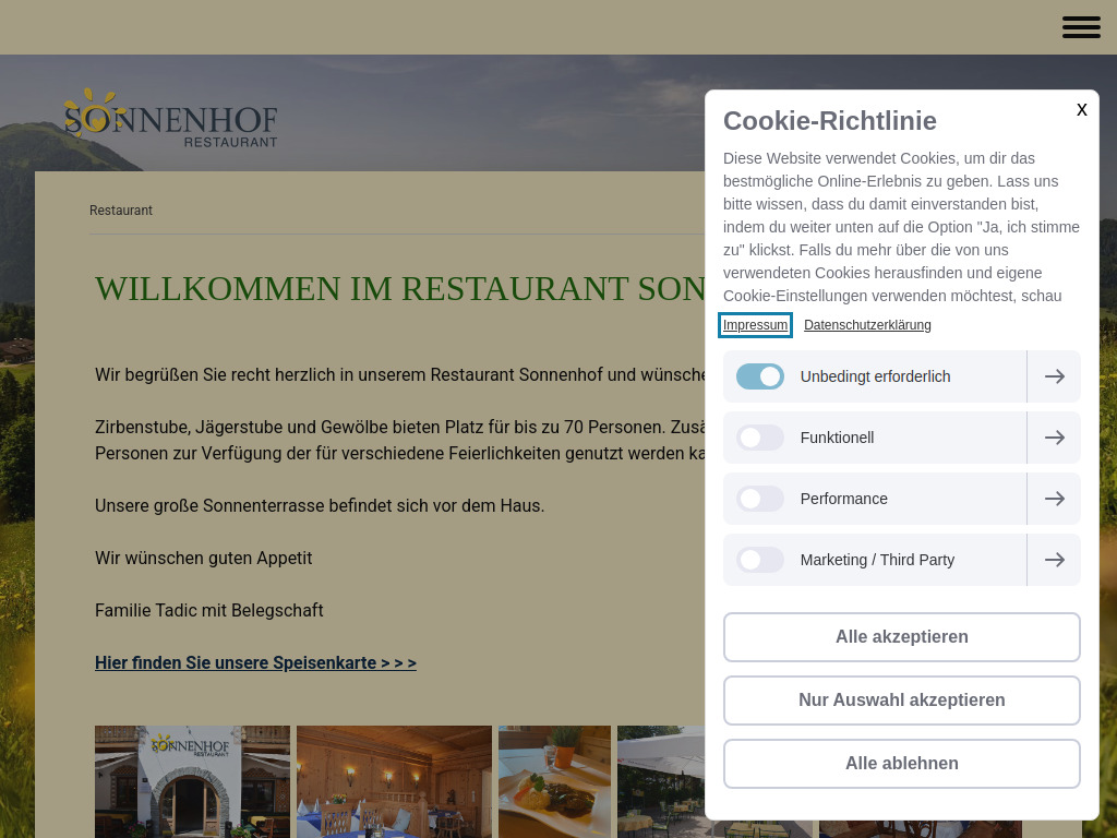 Website von Restaurant Sonnenhof in Kössen