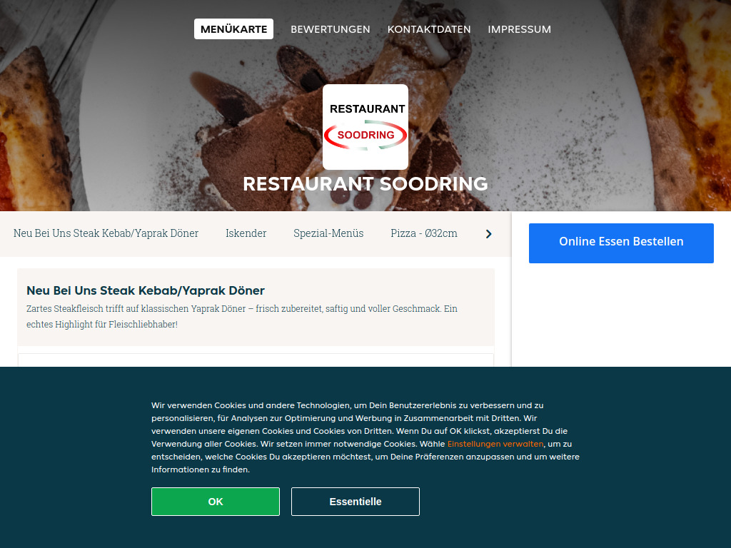 Website von Restaurant Soodring - Essen online bestellen in Adliswil in Adliswil