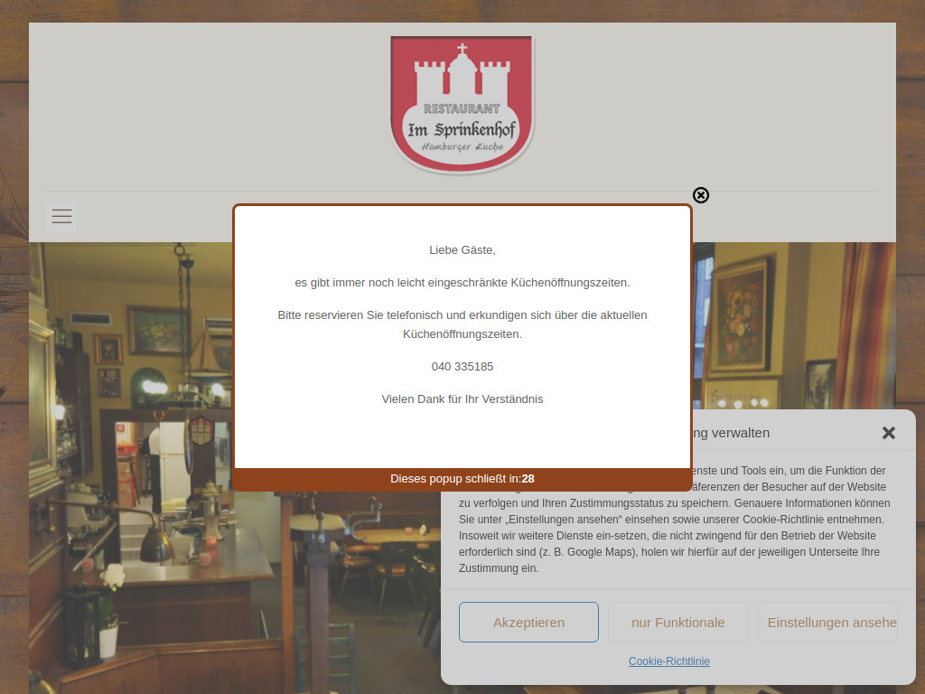 Website von Restaurant im Sprinkenhof in Hamburg