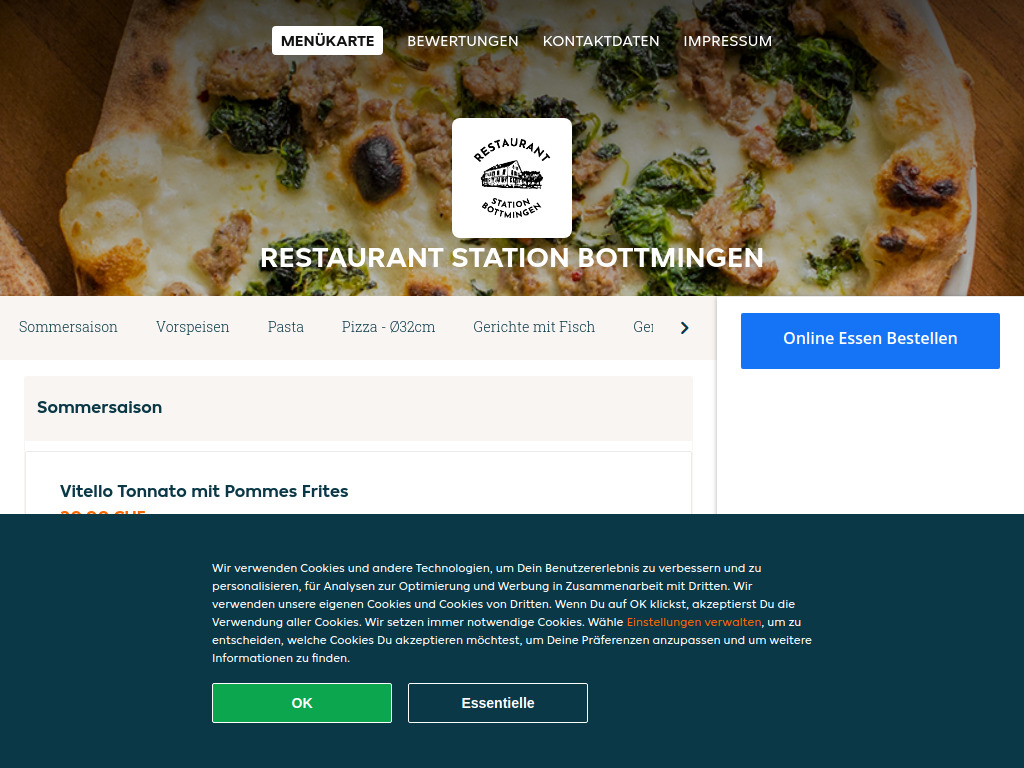 Website von Restaurant Station Bottmingen - Essen online bestellen in Bottmingen in Bottmingen