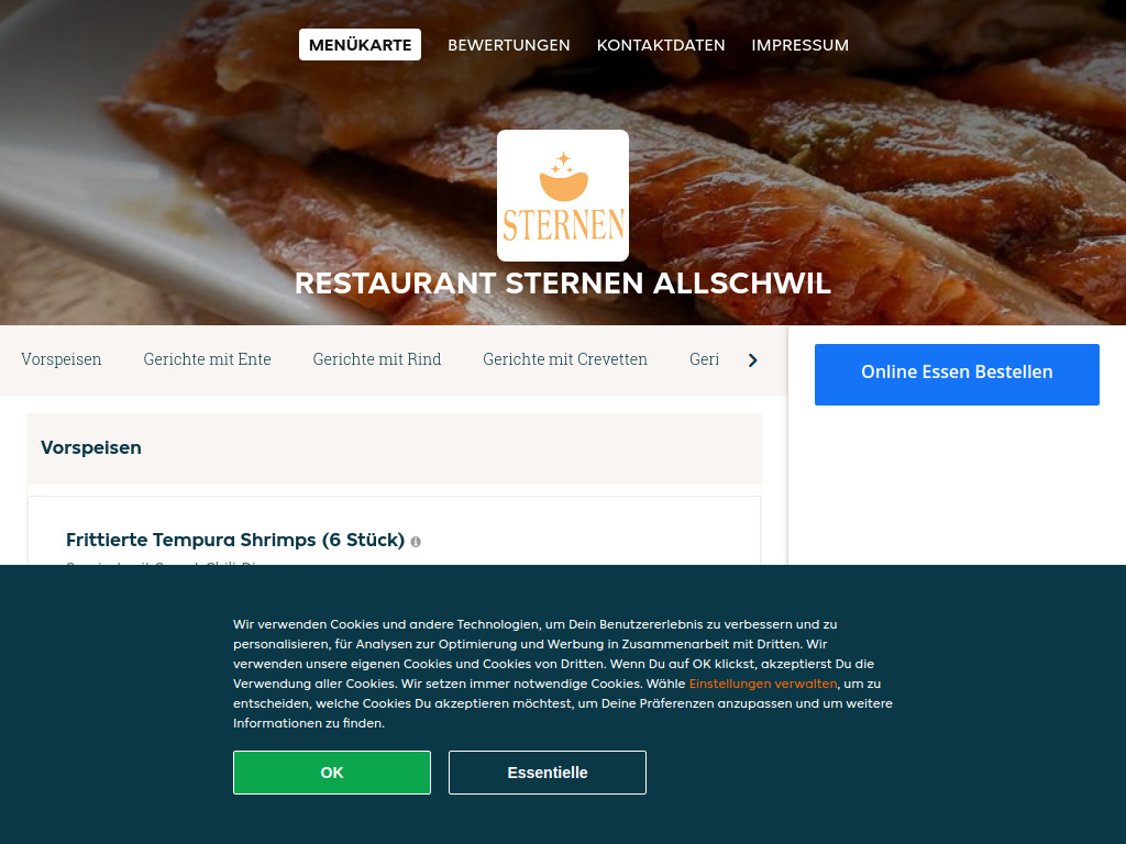 Website von Restaurant Sternen Allschwil - Essen online bestellen in Allschwil in Allschwil