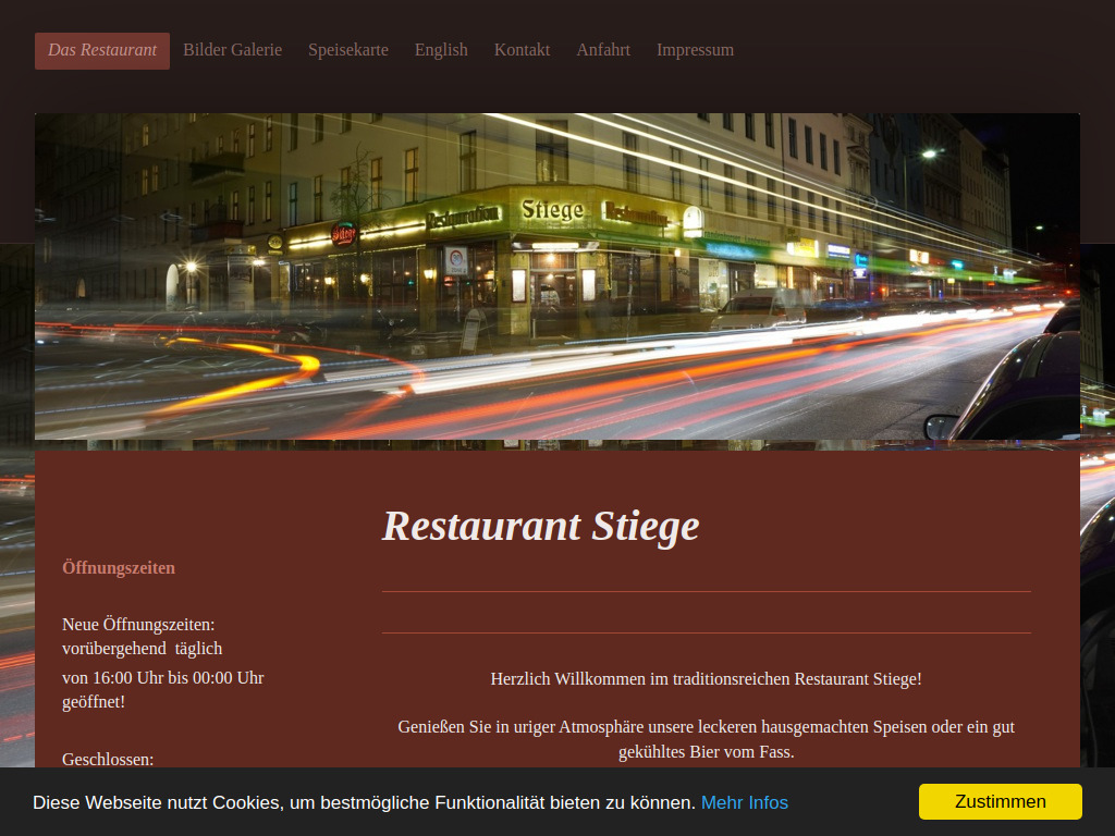 Website von Restaurant Stiege in Berlin