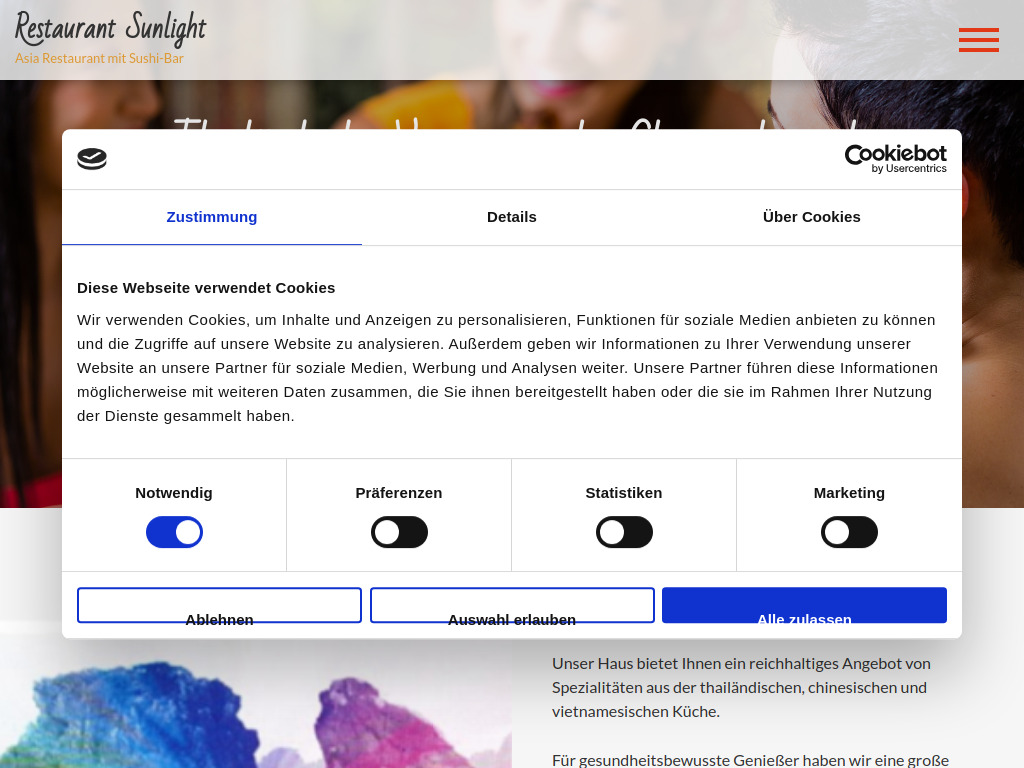 Website von Restaurant Sunlight in Schwabach