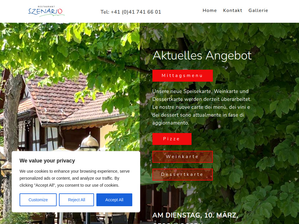 Website von Szenario Gastro GmbH in Steinhausen