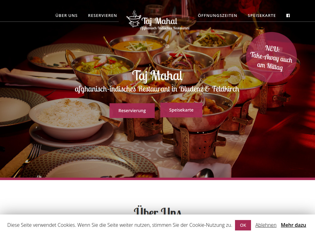 Website von Taj Mahal Restaurant in Bludenz