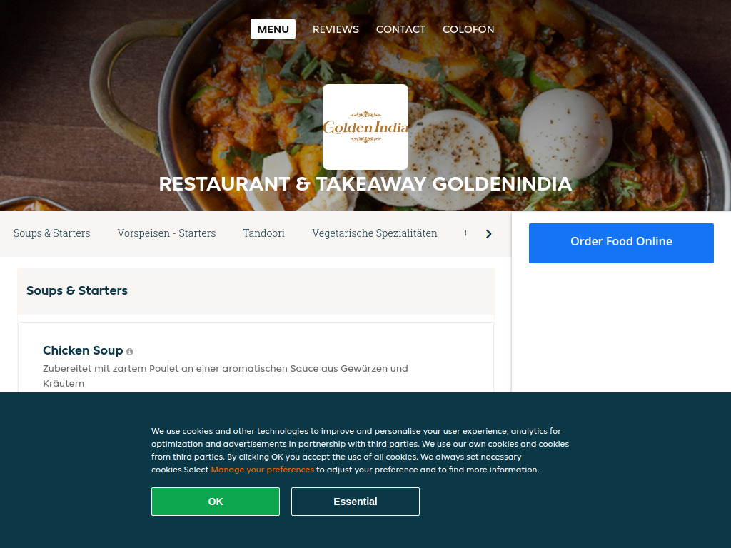 Website von Restaurant & Takeaway GoldenIndia - Order food online in Sursee in Sursee