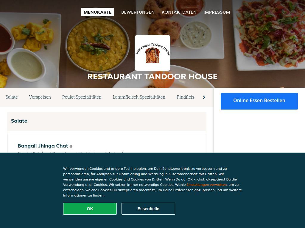 Website von Restaurant Tandoor House - Essen online bestellen in Zürich in Zürich