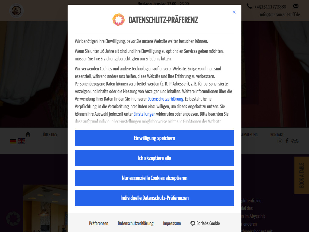 Website von Abyssinia Restaurant-Teff in München