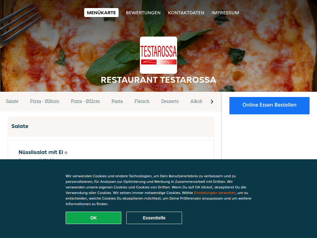 Website von Restaurant Testarossa - Essen online bestellen in Seengen in Seengen