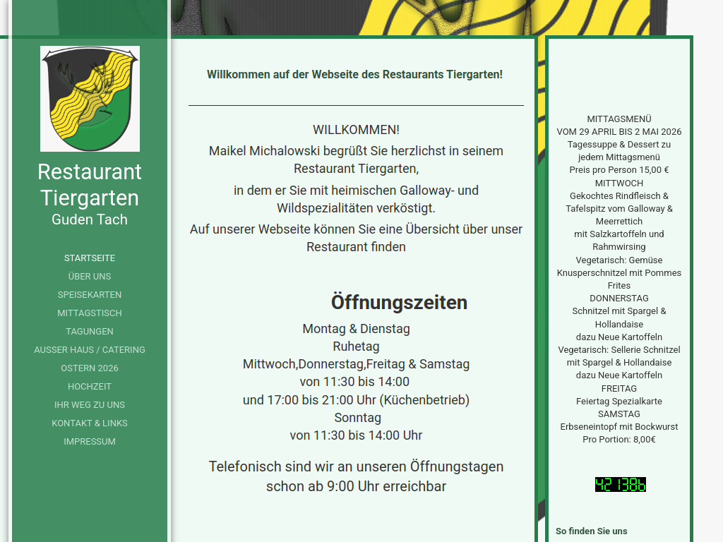 Website von Restaurant Tiergarten in Dillenburg-Donsbach