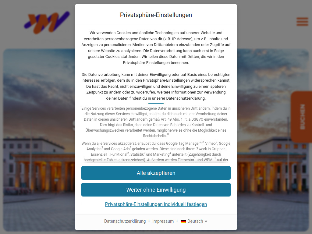 Website von Erlebnistouren Berlin 2026 mit Wunderwald