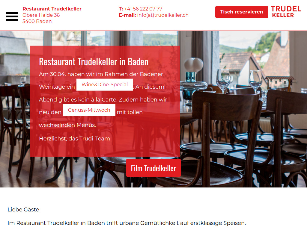 Website von Restaurant Trudelkeller in Baden