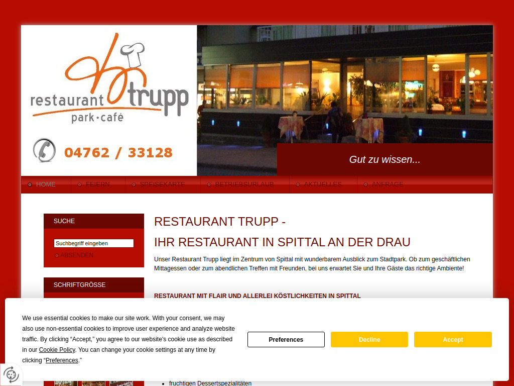 Website von Restaurant Trupp in Spittal an der Drau