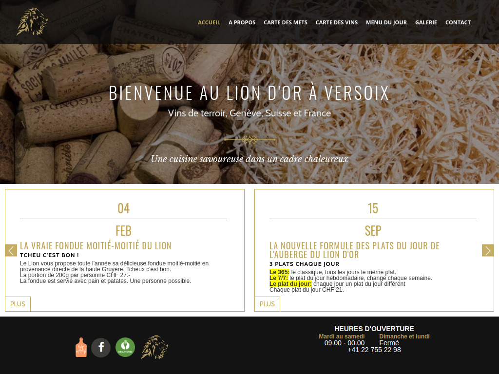 Website von Auberge Du Lion d'Or in Versoix