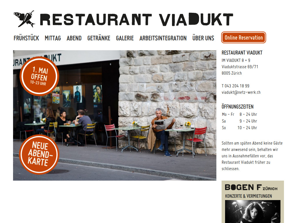 Website von Restaurant Viadukt in Zürich