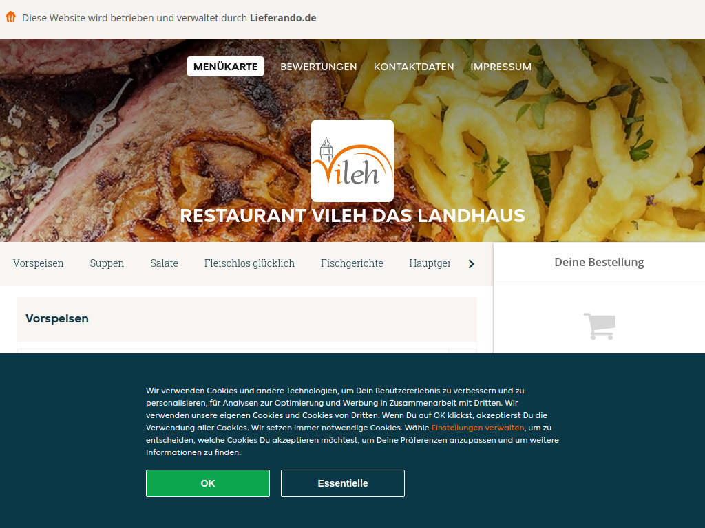 Website von Restaurant Vileh das Landhaus - Essen online bestellen in Lehrte in Lehrte