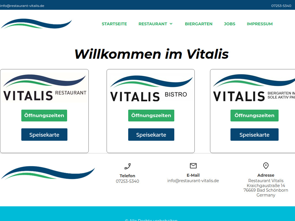 Website von Restaurant Vitalis in Bad Schönborn