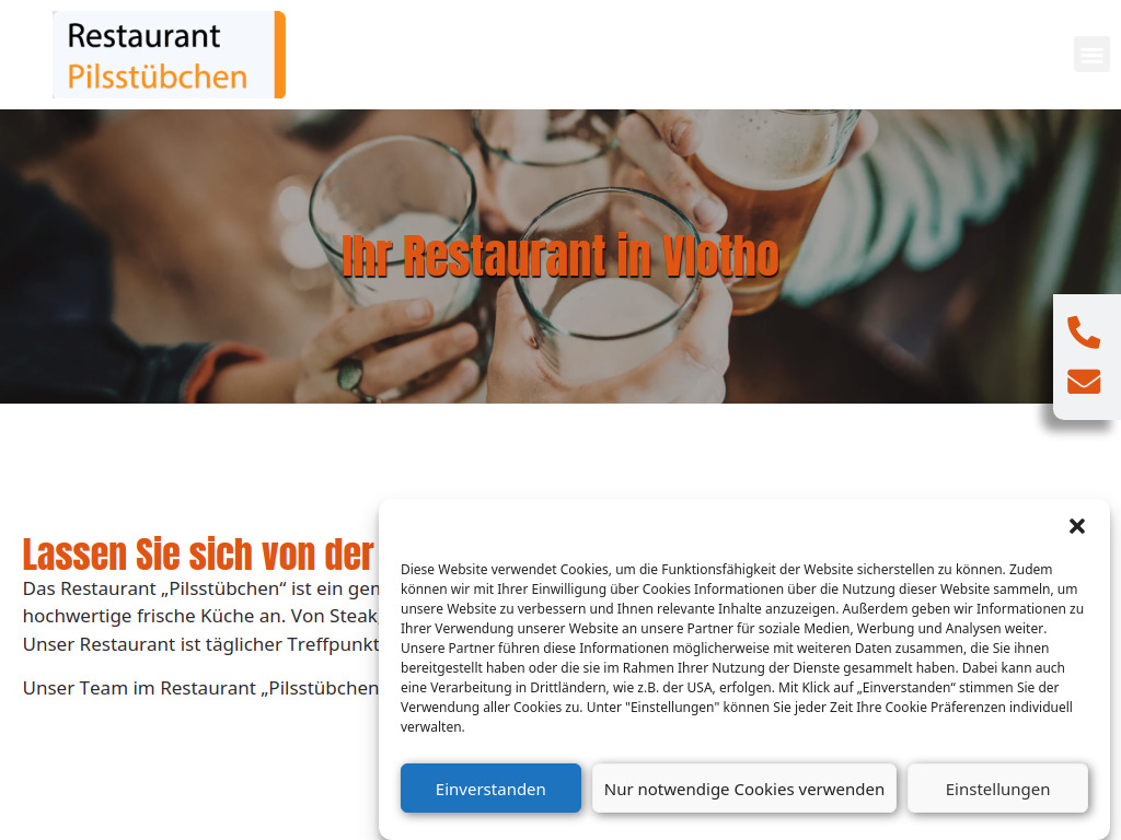 Website von Restaurant Pilsstübchen Joachim Gießelmann in Vlotho