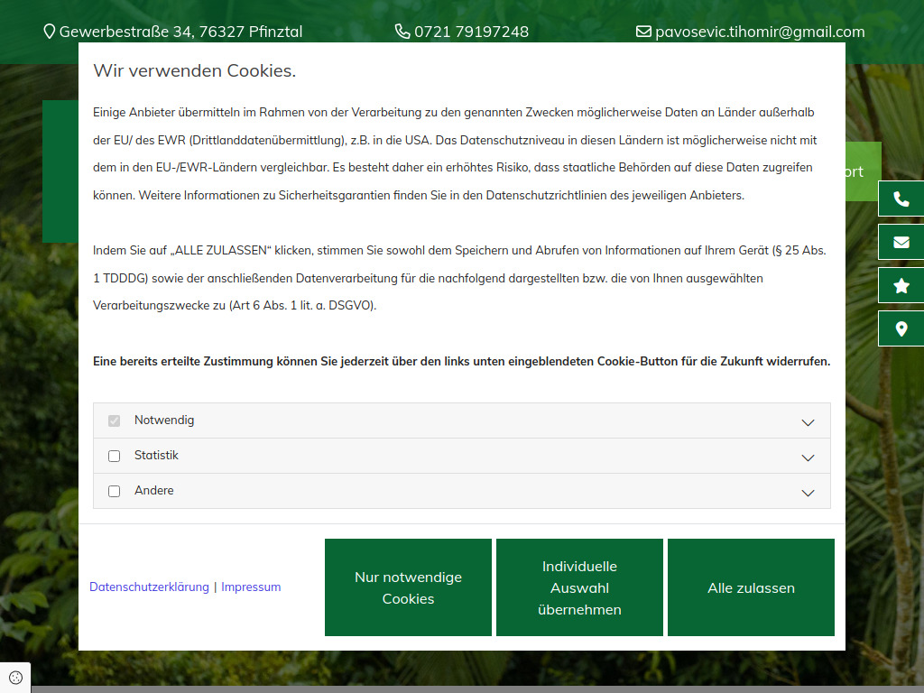Website von Restaurant Vogelpark in Pfinztal