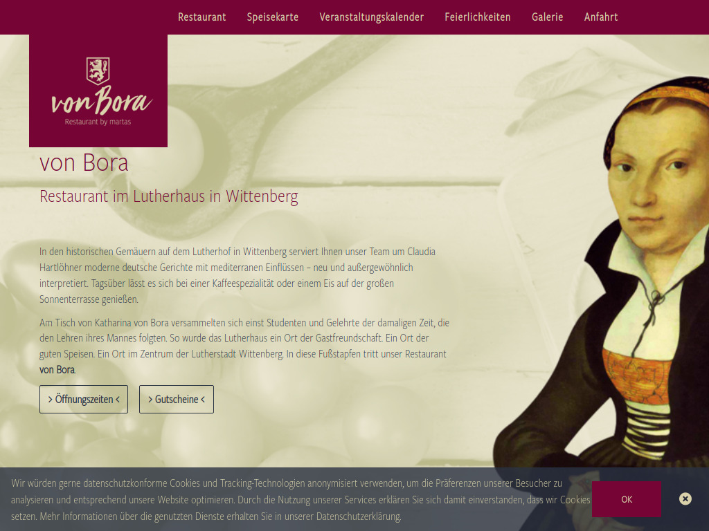 Website von von Bora Restaurant in Lutherstadt Wittenberg