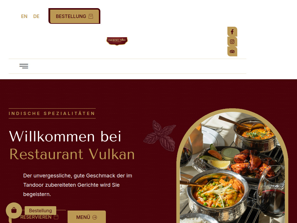 Website von Restaurant Vulkan