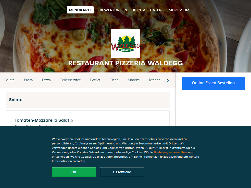 Website von Restaurant Pizzeria Waldegg - Essen online bestellen in Gunzgen in Gunzgen
