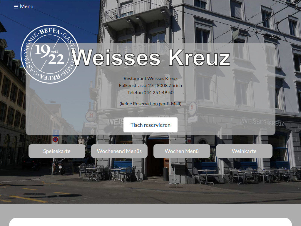 Website von Restaurant Weisses Kreuz in Zürich