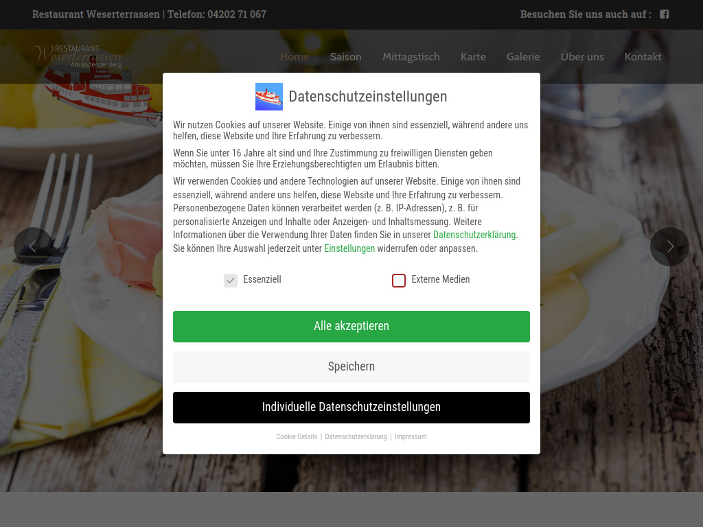 Website von Restaurant Weserterrassen in Achim-Baden