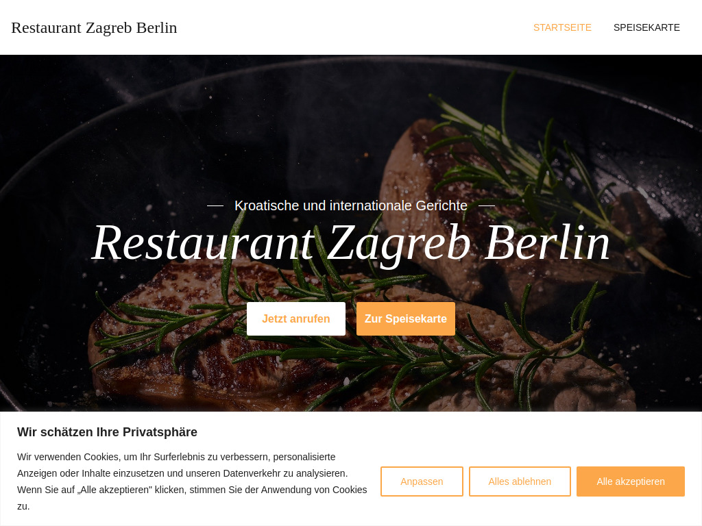 Website von Restaurant Zagreb in Berlin