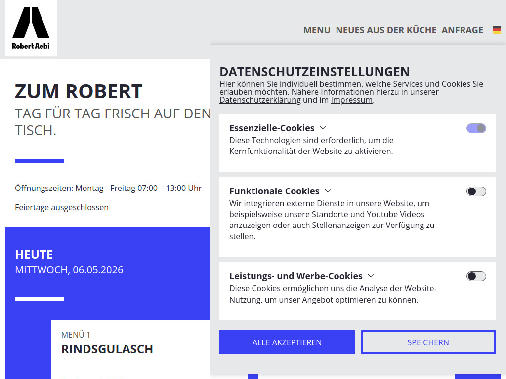 Website von Restaurant "Zum Robert" in Regensdorf