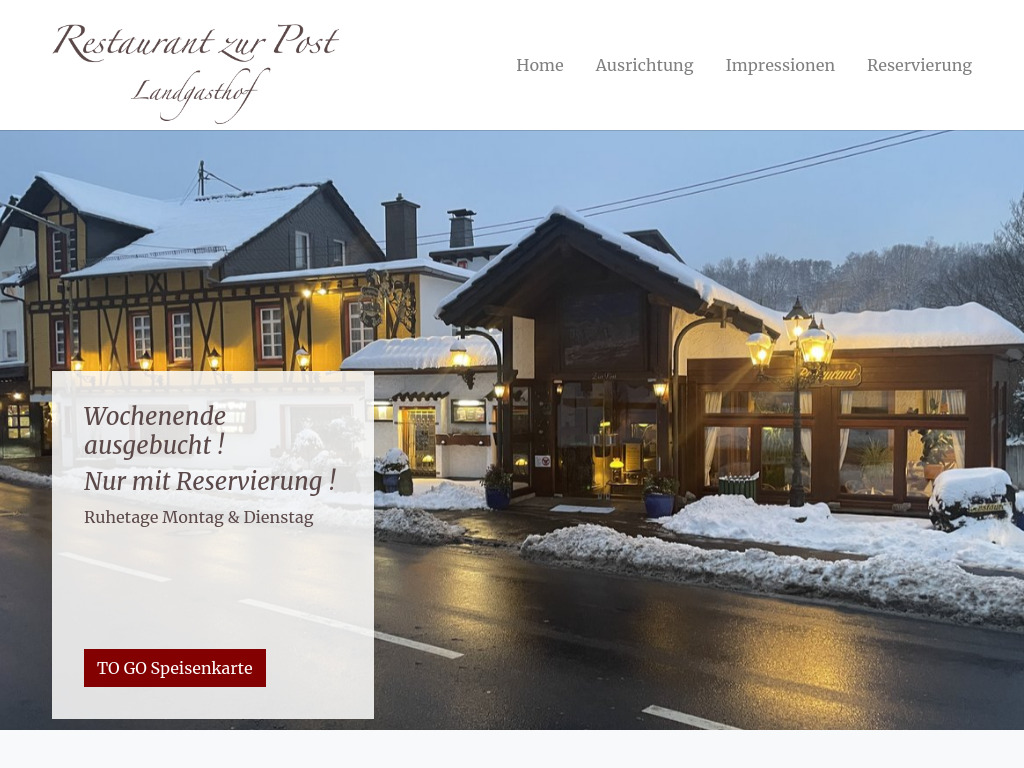 Website von Landgasthof Restaurant zur Post - TYPO3 CMS - Introduction Package in Wochenende