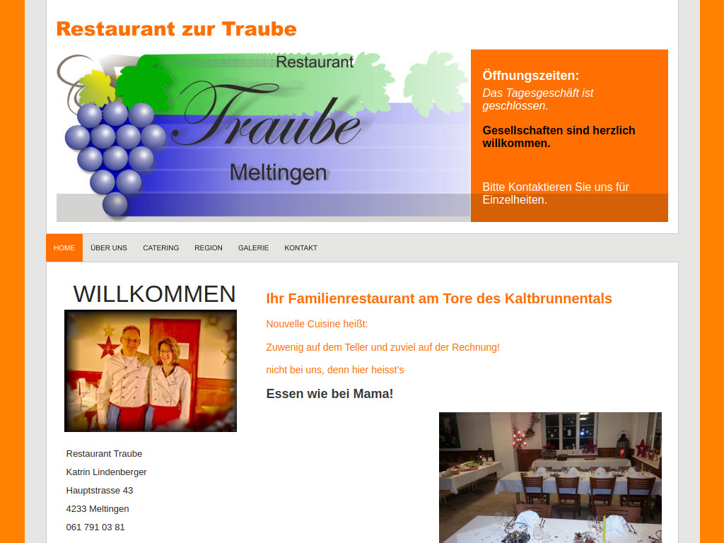 Website von Restaurant zur Traube in Meltingen