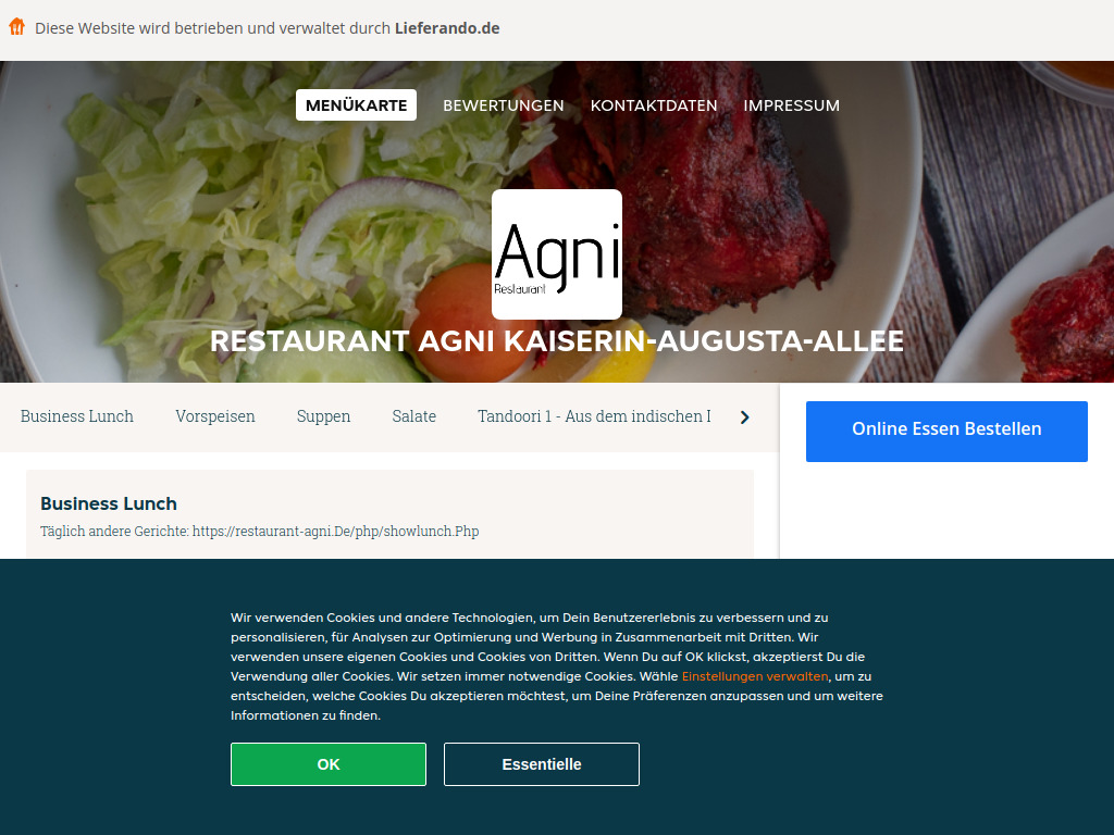 Website von Restaurant Agni Kaiserin-Augusta-Allee - Essen online bestellen in Berlin