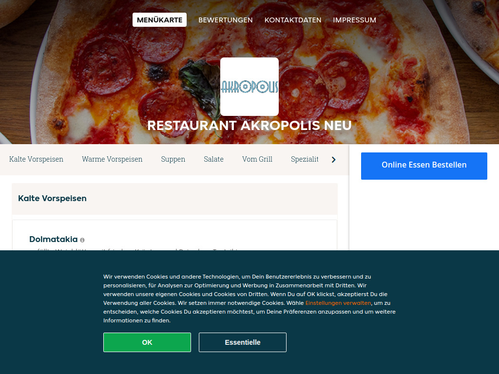 Website von Restaurant Akropolis neu - Essen online bestellen in Graz in Graz