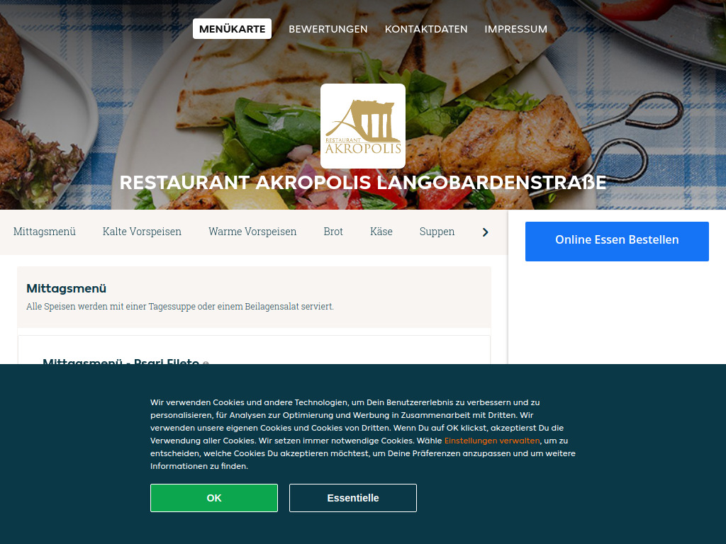 Website von Restaurant Akropolis Langobardenstraße - Essen online bestellen in Wien