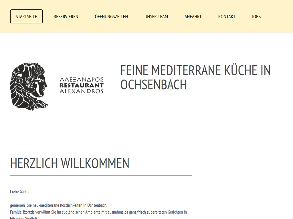 Website von Restaurant Alexandros in Sachsenheim