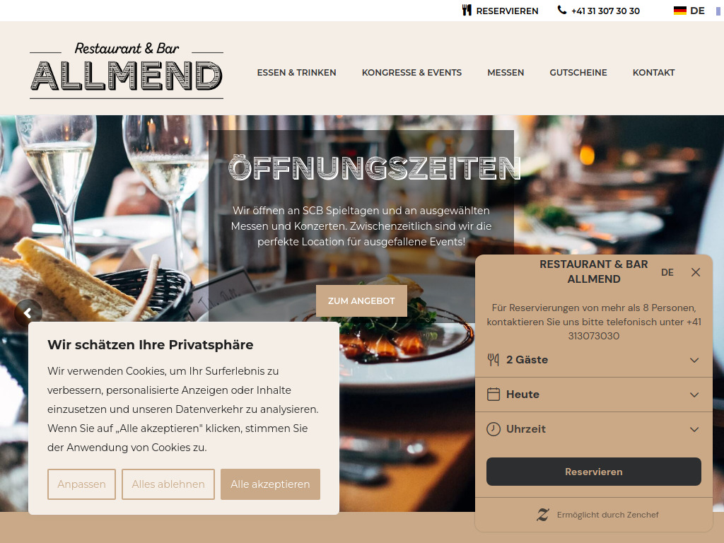 Website von Sportgastro AG in Bern