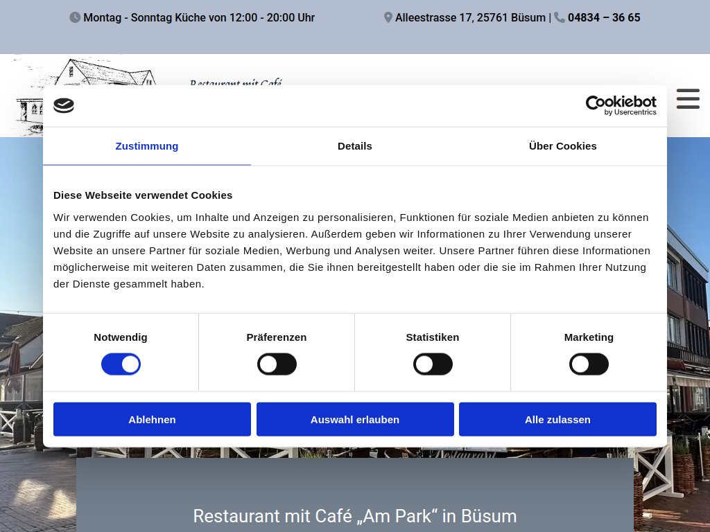 Website von Restaurant mit Cafe „Am Park" in Büsum