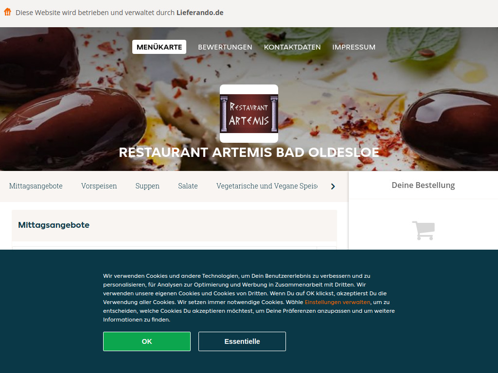 Website von Restaurant Artemis Bad Oldesloe - Essen online bestellen in Bad Oldesloe in Bad Oldesloe
